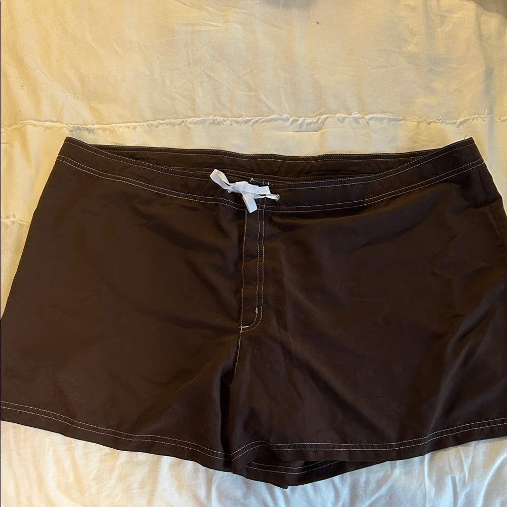 Women’s Board Shorts with Velcro Tie Waist Back Pocket with Velcro Size 2X Brown